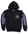 The Weeknd Starboy XO Hoodie, Concert Merch, Tour Clothing, (Purple Print On Arms and White XO On Chest and Back)