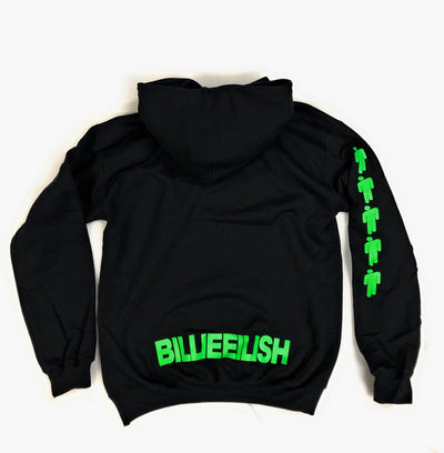 Billie Eilish Hoodie • Billie Eilish Black Hooded Sweatshirt with Green Design