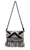 Black and White with Tassels Linen Cotton Thread Cross Body Sling Bag