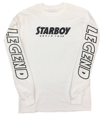 Starboy World Tour With Legend On The Sleeves Retro Design White Long Sleeve Shirt With Black Print