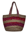Natural Jute and Cotton Stripe Linen Cotton Thread Shopping Bag