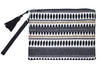 Jacquard Black and White Linen Cotton Thread With Tassel Clutch