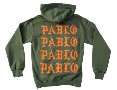 Pablo Pablo Pablo Adult Military Green  Hoodie (Orange Print)