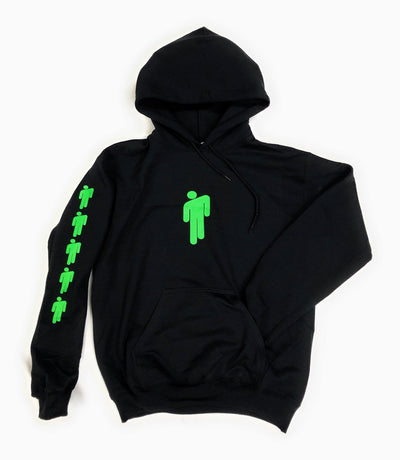 Billie Eilish Hoodie • Billie Eilish Black Hooded Sweatshirt with Green Design